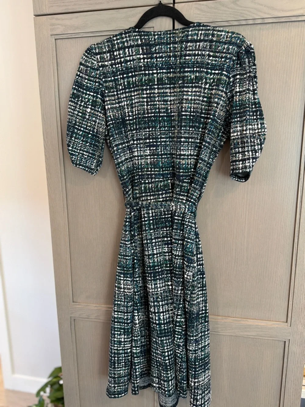Enfocus Studio Teal & Black Printed Belted Midi Dress | Puff Sleeve | Size 8 - Picture 2 of 5